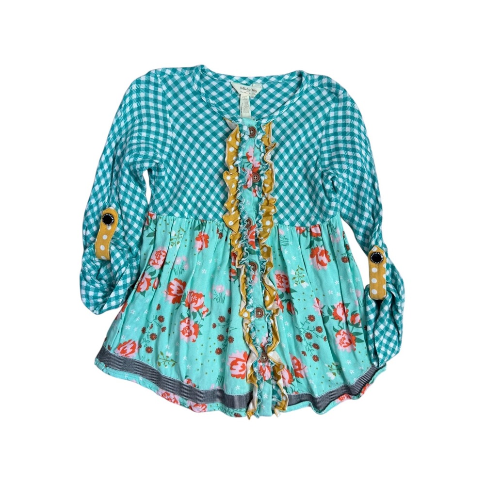Matilda Jane Joanna Gaines Pecan Pie  Tunic Top Gingham‎ Floral Girls Size 6